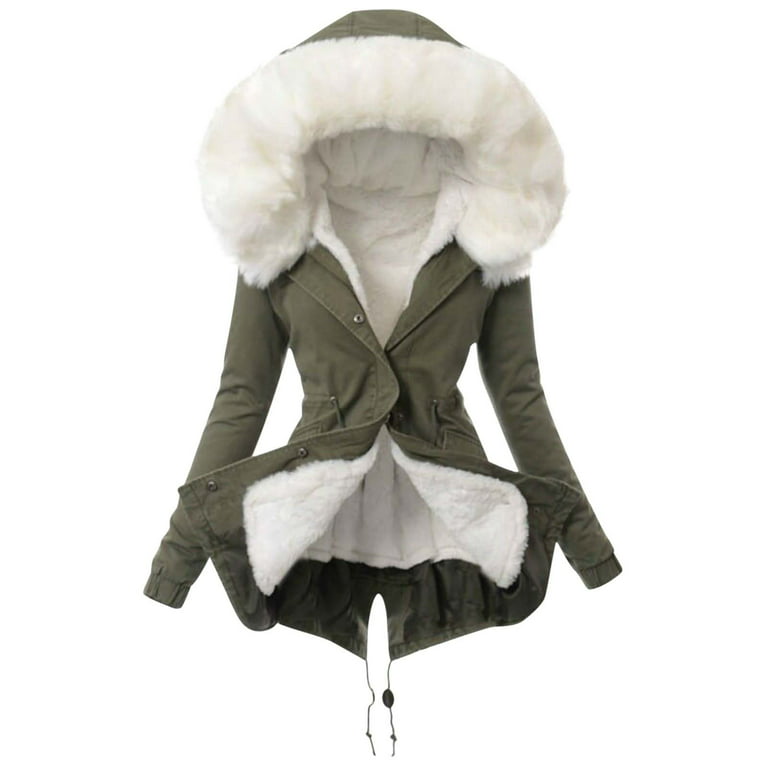 yoeyez Winter Coats for Women Fashion Plus Size Long Length Thicken Jacket  with Faux Fur Hood Casual Warm Zip Up Coats