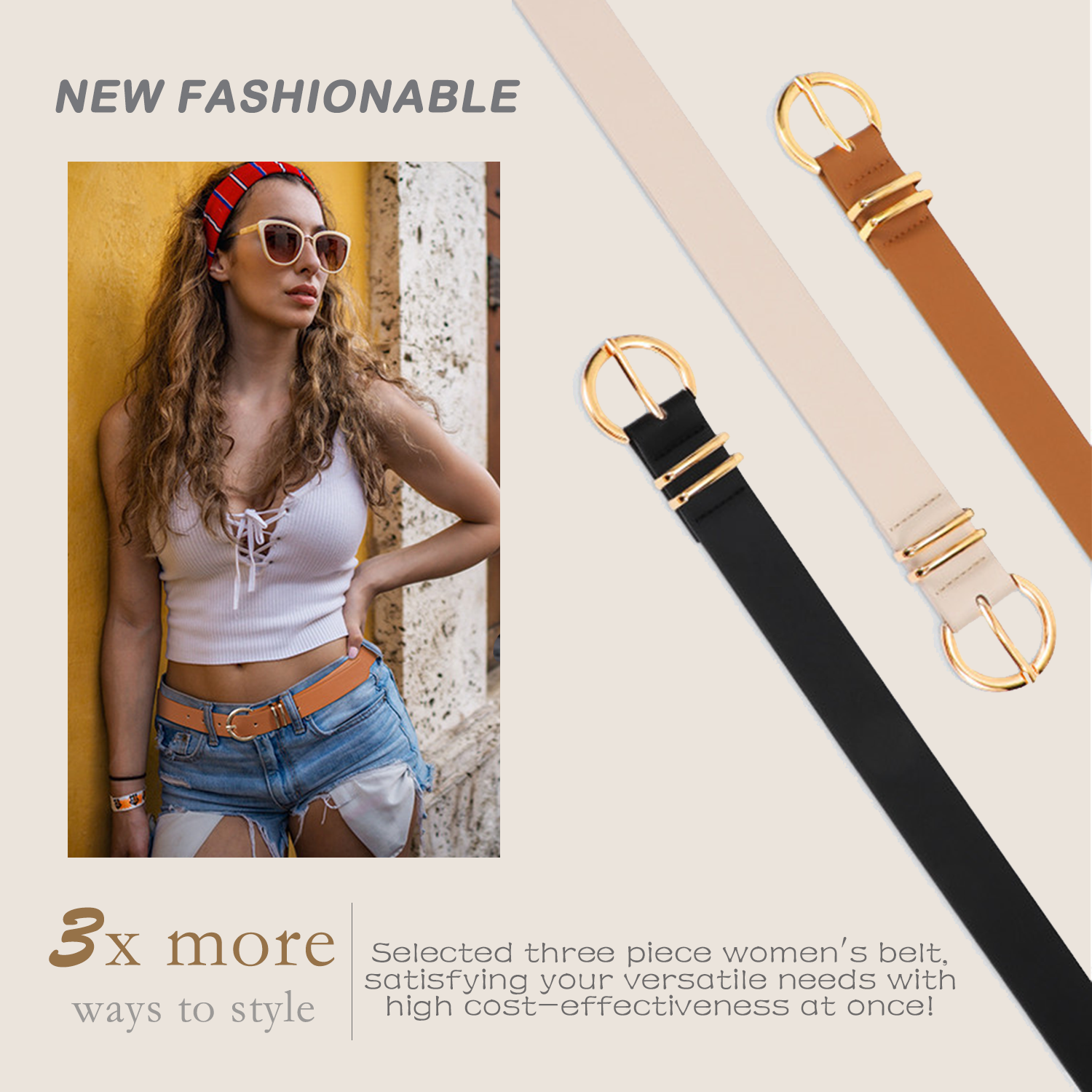 REDESS 3 Pack Women Leather Belts with Gold Buckle photo 6