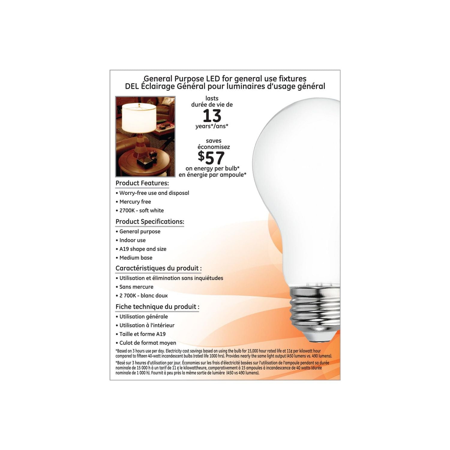 GE 5W LED A19 ESTAR SOFT WHITE 4 PACK