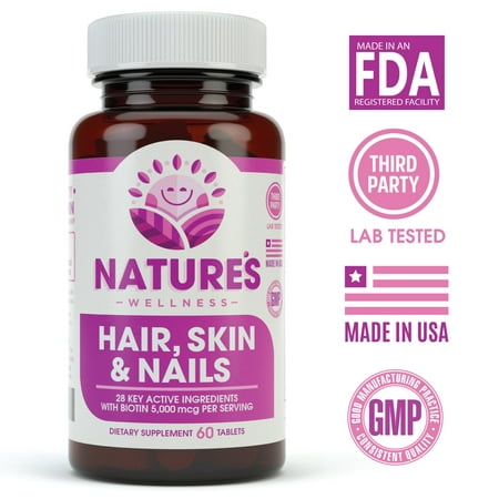 Hair, Skin & Nails Supplement - 5000mcg Biotin, Silica, Vitamin C, E, B, Natural Essential Vitamins, and Advanced Nutrient Complex for Thinning Hair, Men and Women | 60 (Best Vitamin C Tablets For Skin In India)