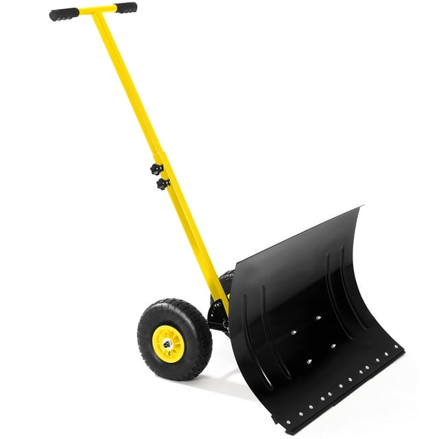 CazToi 29" Wheeled Snow Shovel Heavy Duty Wide Pusher with Adjustable Handle for Driveway Pavement