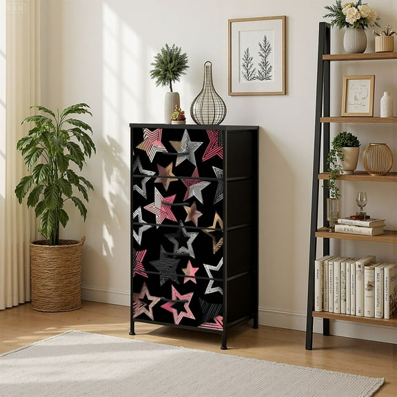 4 Drawer Vertical Storage Dresser Cute geometric Brush strokes Hand drawn grunge texture with Wood Top Fabric Pull Drawers