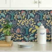 NuWallpaper Groovy Garden Navy Vinyl Peel And Stick Wallpaper, 216-in by 20.5-in, 30.75 Sq. ft. 1 count