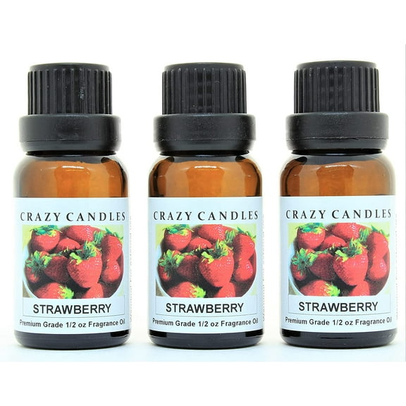 Crazy Candles Strawberry 3 Bottles 1/2 FL Oz Each (15ml) Premium Grade Scented Fragrance Oil Made in USA