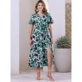 thumbnail image 3 of DARING DIVA Floral Split Hem Short Sleeve Maxi Tropical Dress XL Green, 3 of 6