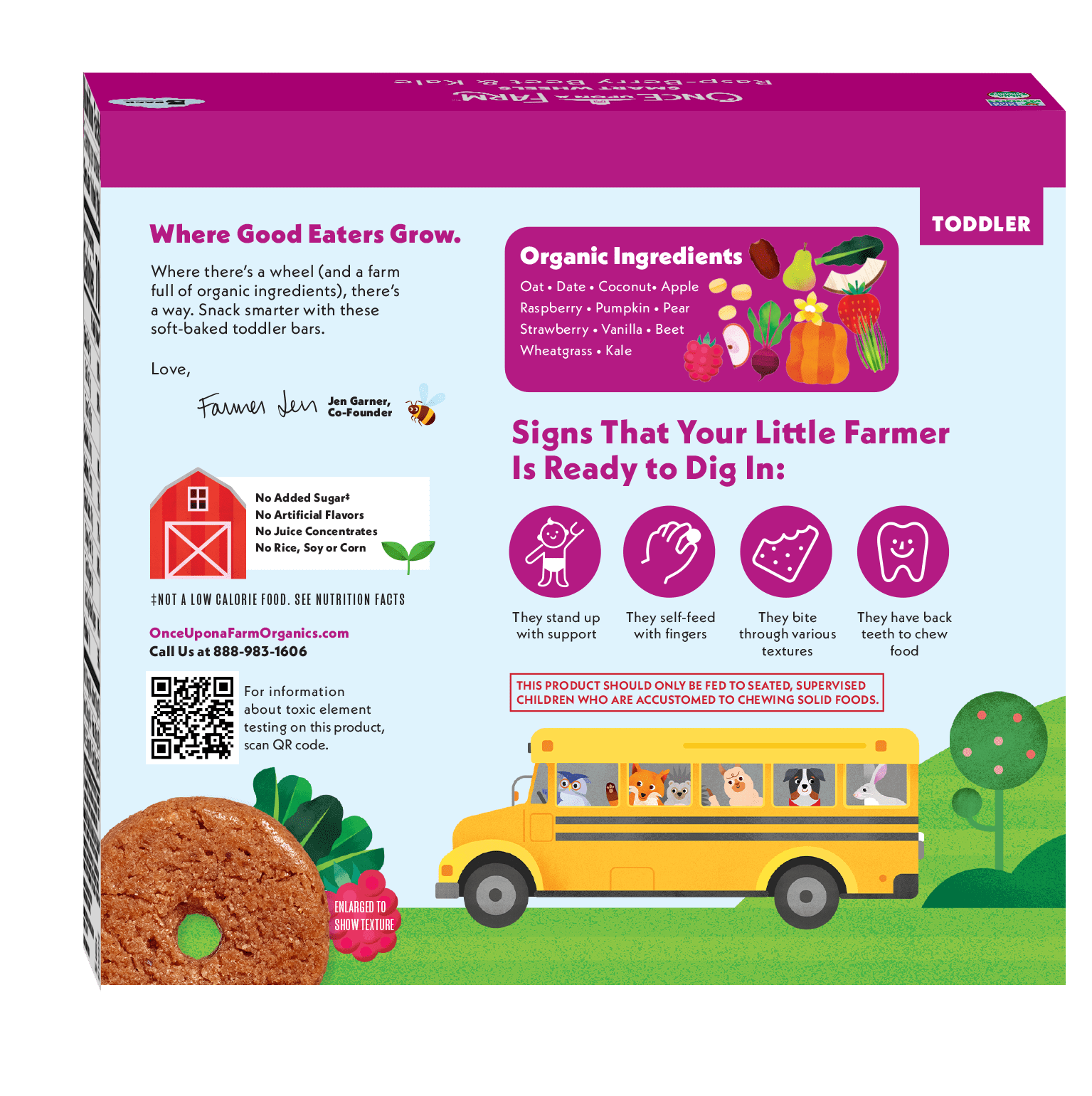 Once Upon a Farm Organic Smart Wheels Toddler Bar, Rasp-Berry & Kale, 5ct