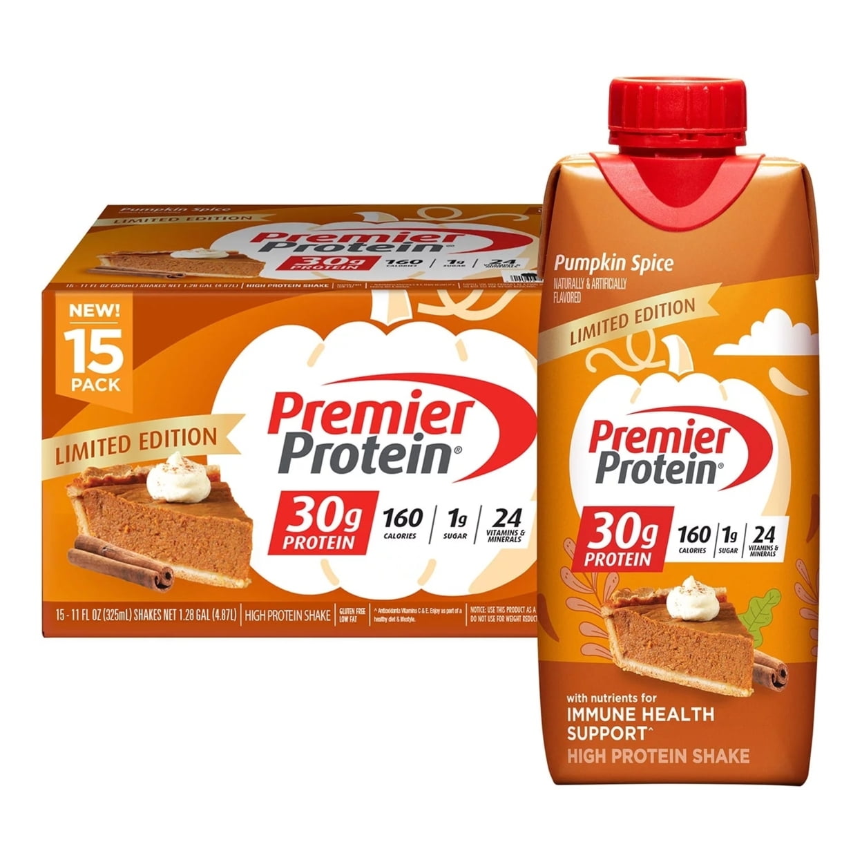 Premier Protein High Protein Shake Pumpkin Spice 11 Fluid Ounce (Pack of 15)