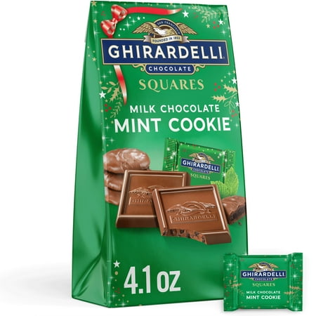 GHIRARDELLI Milk Chocolate Mint Cookie SQUARES, 4.1 oz Bag