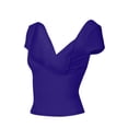 thumbnail image 4 of Women Deep V Neck Slim T Shirt Casual Short Sleeve Low Cut Crop Tops Tees Solid Color Basic Tunic Blouse, 4 of 6