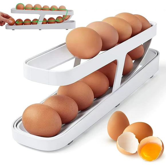 Porte-œufs à Rouleaux, Blanc 2 Niveaux de Distributeur d'Œufs Porte-œufs de Rangement pour Cuisine