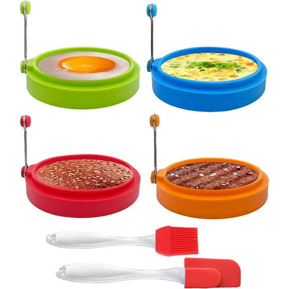 Silicone Egg Ring Molds for Cooking, 4 Pack Egg Rings for Frying Eggs, Non-Stick Pancake Mold, Ideal Sunny Side Up Egg Maker for Breakfast Sandwiches Egg Mcmuffins(Multi-color)