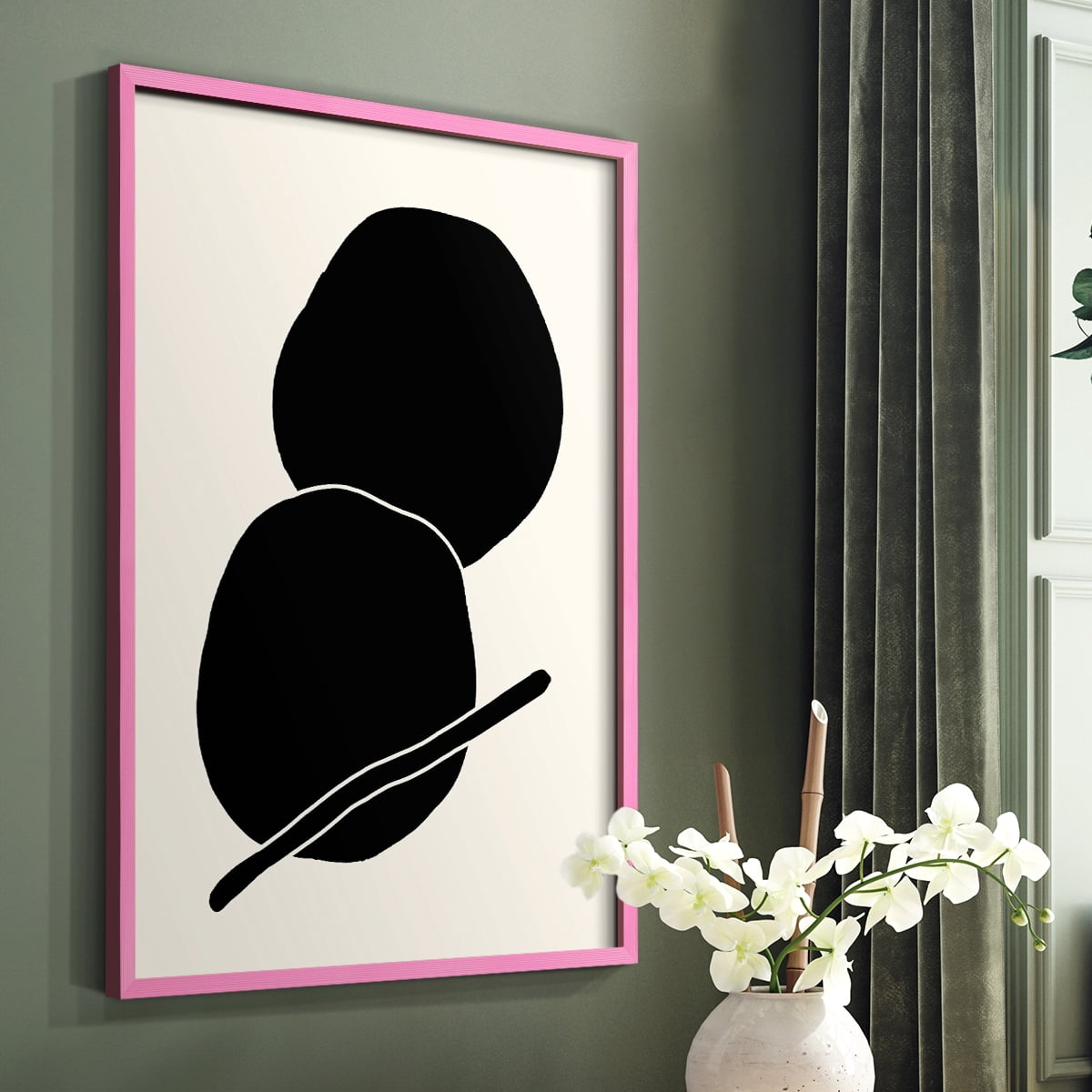 Sticks & Stones I V30 Framed Print in Pink Solid Wood Framed Print No Nail Hanging