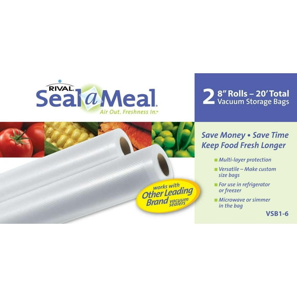 Seal-A-Meal Vacuum Sealer Bags, Rolls for Airtight Food Storage and Sous Vide, 8" x 10', 2 Pack, Vacuum sealing bags