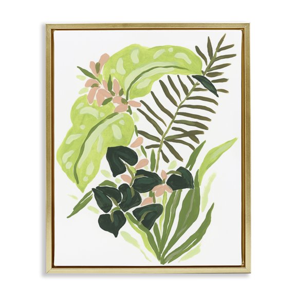 Stupell Industries Contemporary Modern Tropical Herbs Gold Floating Frame Canvas Art, 17 x 21, by June Erica Vess