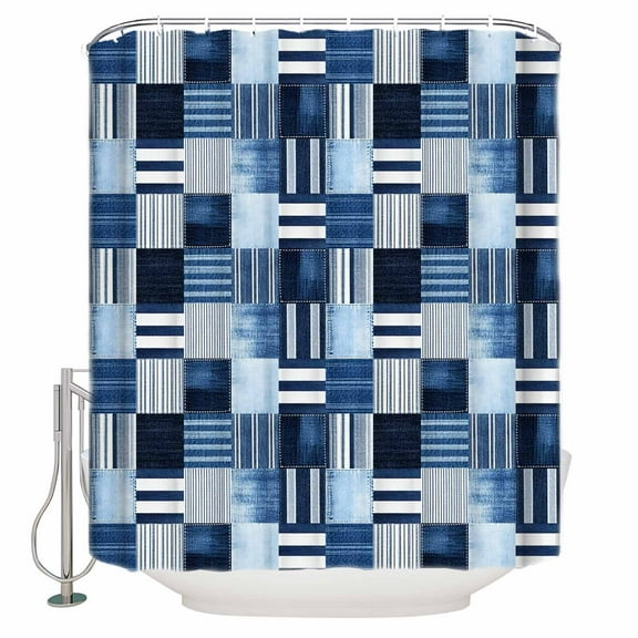 Shower Curtain, Blue Stripe Plaid Gingham Check Waterproof Shower Curtain Set with Hooks for Bathroom Showers,Stalls and Bathtubs,72x72In Abstract Geometric