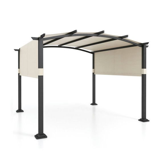 YYAo Canopy Shelter Tent, Large Shade Tents for Outdoor Camping, 10 x 10 ft Outdoor Pergola Modern Arched Patio Garden Shelter with Retractable Sunshade Canopy-Beige