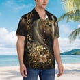 thumbnail image 3 of Bingfone Men's Short Sleeve Button Down Shirts Hawaiian Palatial Gold Pattern Horse Printed Beach Shirt, 3 of 7