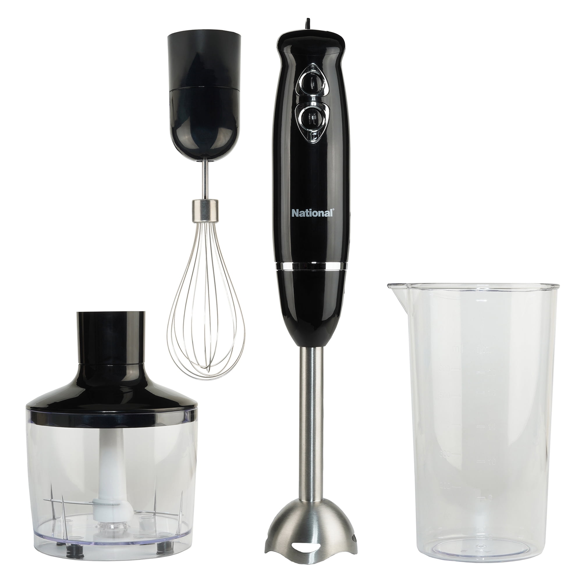National 500-Watt Multi-Purpose 4-in-1 Immersion Blender with Attachments  Black