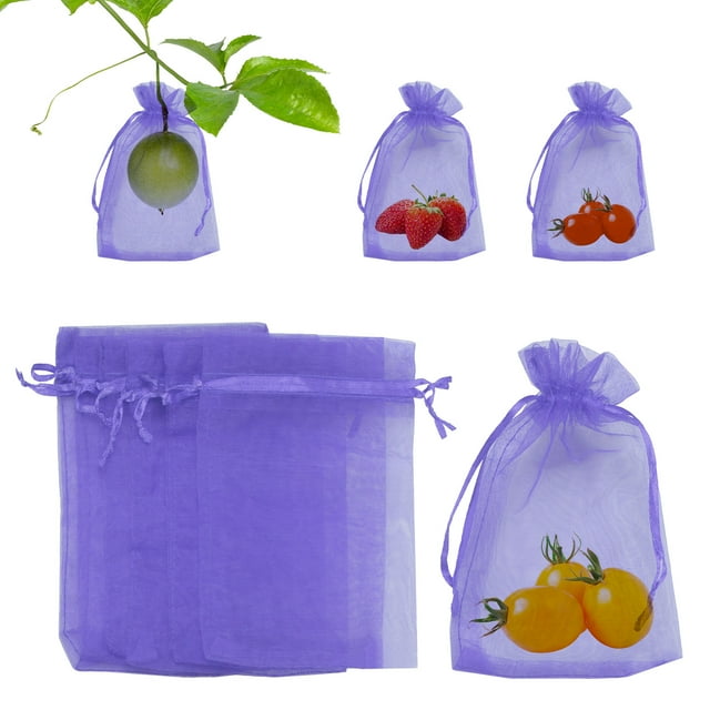 Bolsas de Protección de Frutas Uxcell 100 Pack - Bolsas de Malla para Frutas de 4x6 Pulgadas con Cierre de Cordón Aplicables a Plantas (Púrpura Claro)