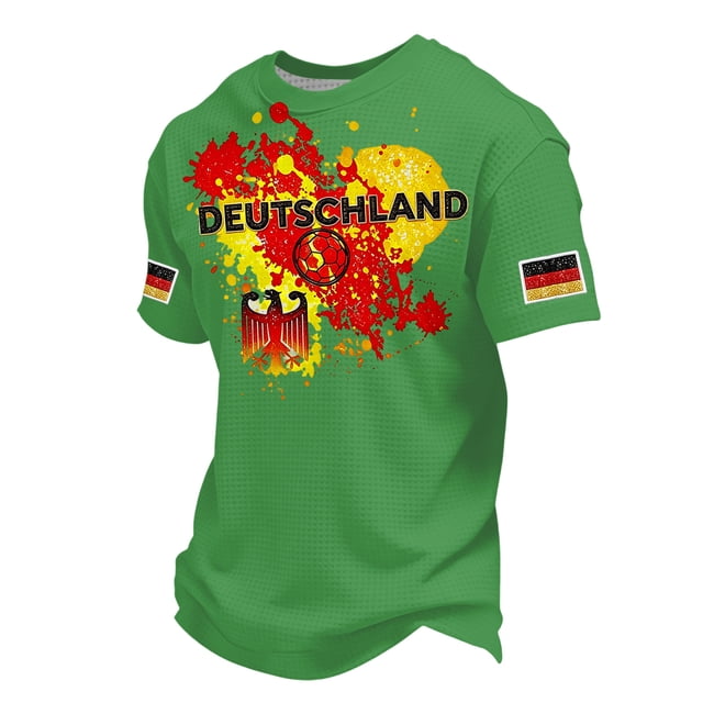 Women's Germany Football Graphic T-Shirt, Men's Soccer Graphic T-Shirt, Casual Short Sleeve Sports Top for Workout for Soccer Tournament 2026 Light Green Size: 2XL
