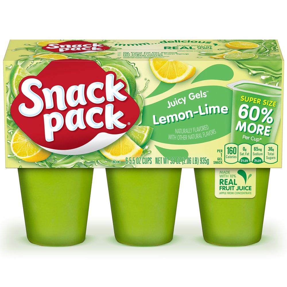 Snack Pack LemonLime Juicy Gels with Real Fruit Juice, 5.5 oz, 6 Pack