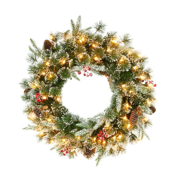 Pre-Lit 24" Decorated Christmas Wreath with 50 Lights, Green
