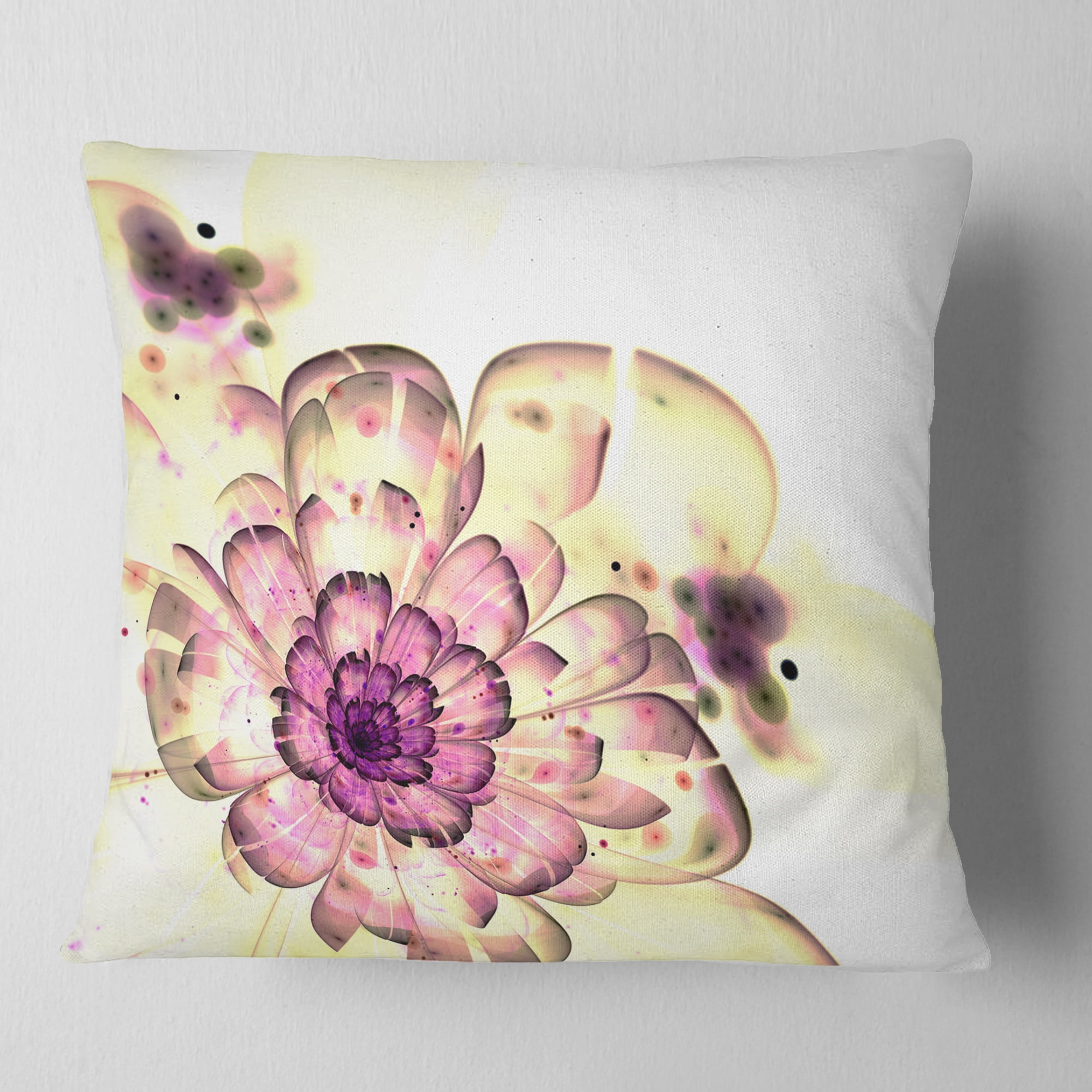 Designart Dark Yellow Fractal Floral Art - Abstract Throw Pillow - 16x16