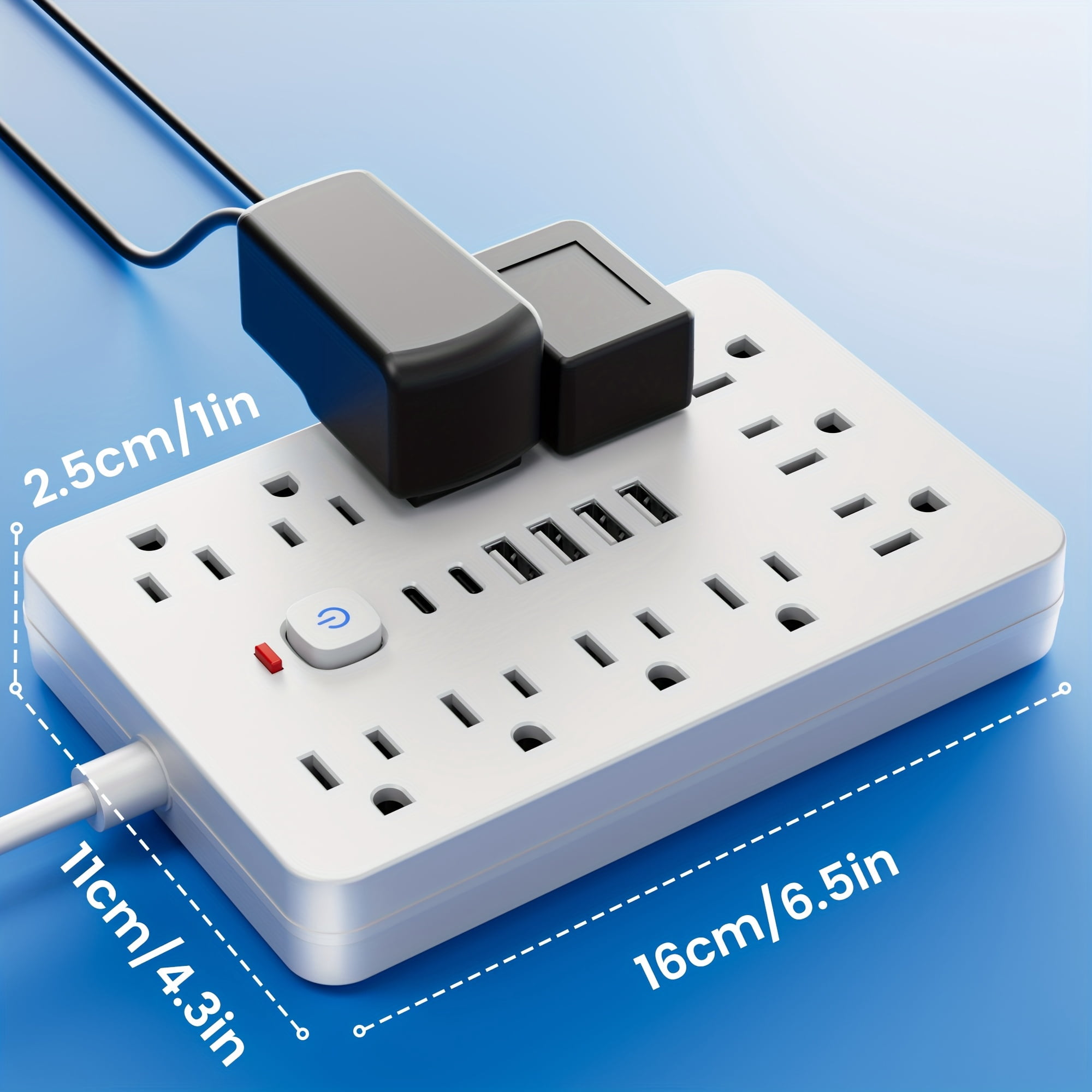 17-in-1 Flat Plug Power Strip Surge Protector, 11 Spacious AC Outlets & 6 USB Ports (2 Type-C), Overload Protection, Long Extension Cord, Multi Outlet Expander for Home Office Desk Wall Plug Adapter