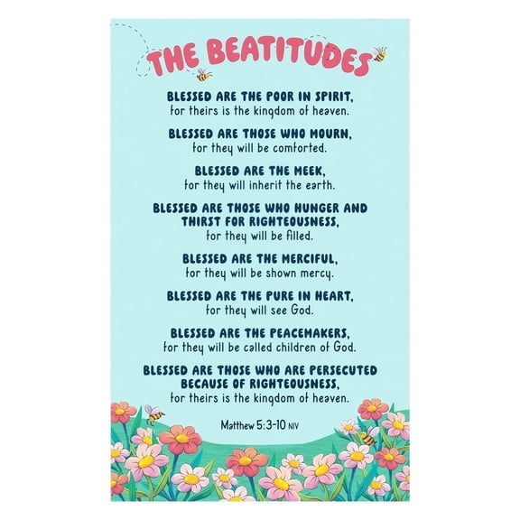 Beatitudes Bible Verse Poster Matthew 5 3-10 Kids Wall Art Inspirational Christian Decor for Sunday School Classroom Homeschool Educational Gift