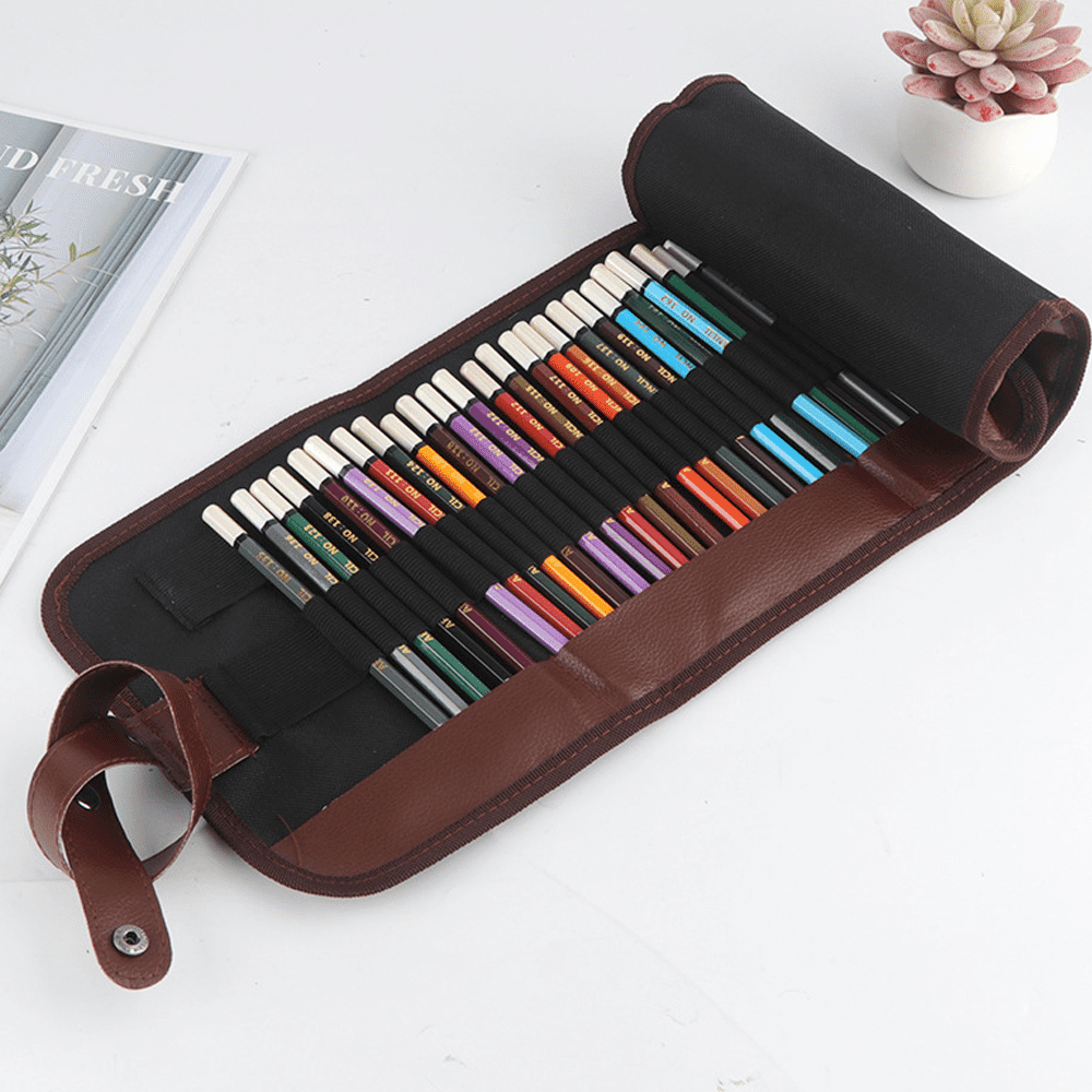 Tuzech Leather Pencil Roll Up Pouch for Tools/Stationery/Pen