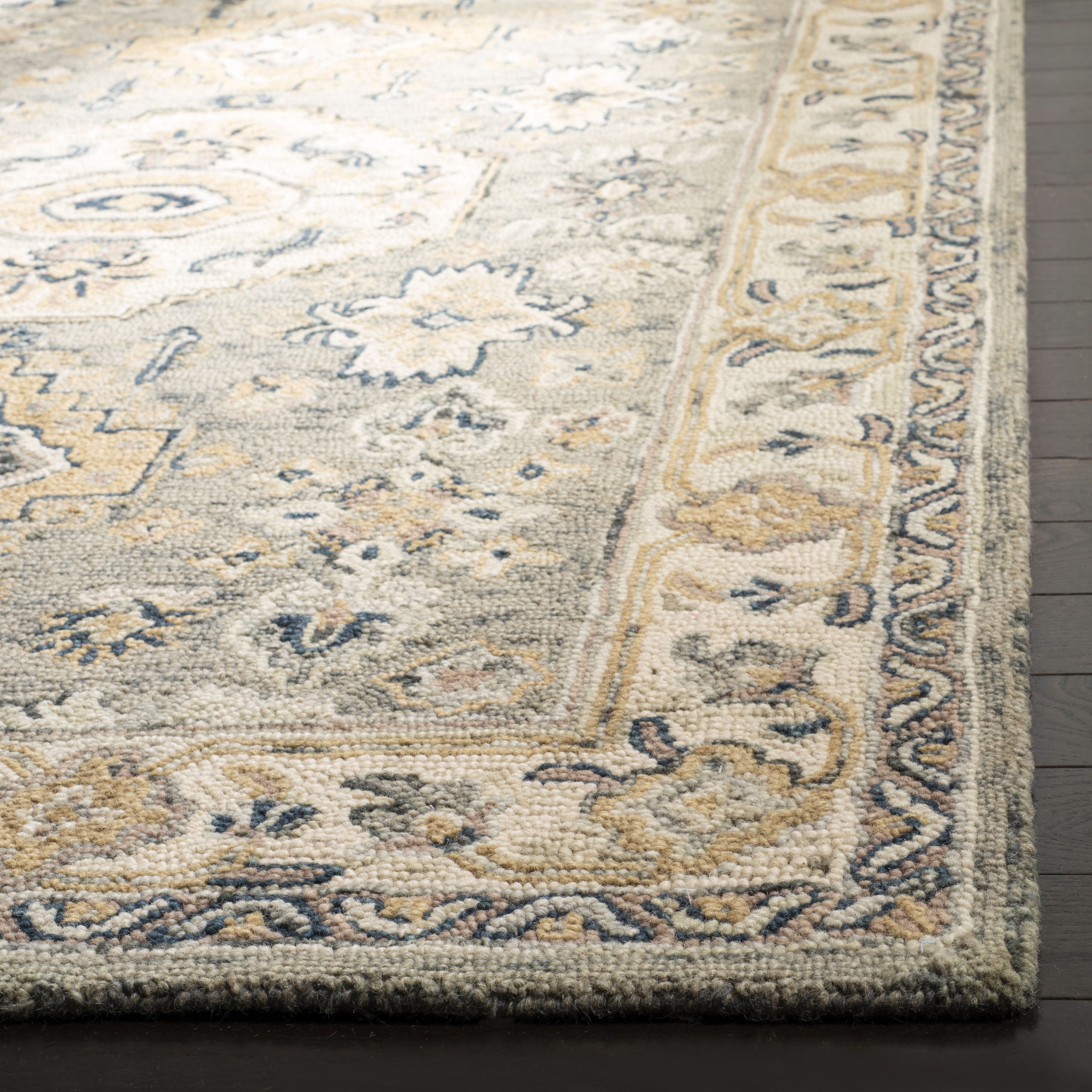 SAFAVIEH Aspen Stafford Floral Bordered Wool Runner Rug, Moss/Ivory, 2'3" x 11'