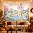 thumbnail image 3 of Unicorns by a Castle and Rainbow River, Dreamy Fantasy for Mythical Creature Fans, Castle Kingdom Decor, Birthday Gift, Tapestry Wall Hanging for Bedroom and Living Room, 3 of 7