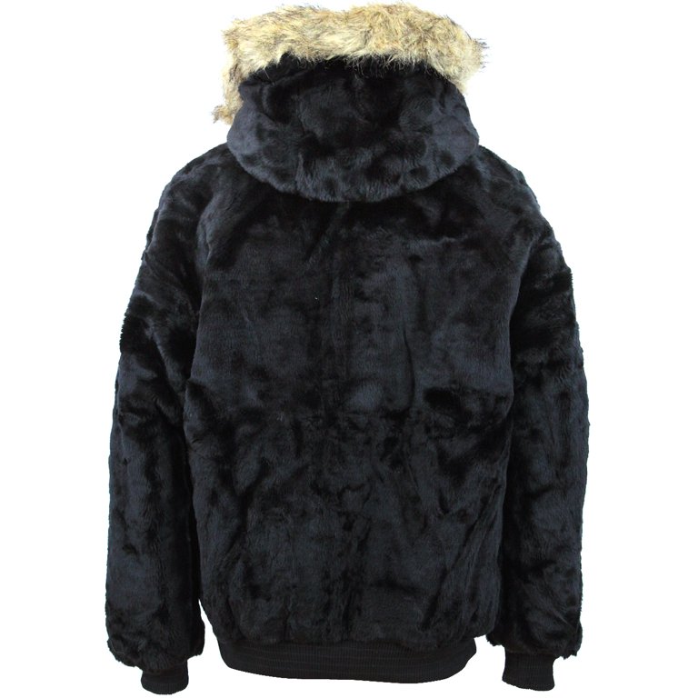 Mens Faux Fur Reversible Hooded Jacket Heavy Winter Coat Black