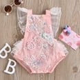 thumbnail image 2 of IBTOM CASTLE Baby Girls Lace Bodysuit Boho Clothes 1st Birthday Cake Smash Outfit Newborn Photography Outfits Summer Sunsuit 3-6 Months Pink Floral Embroidery, 2 of 8