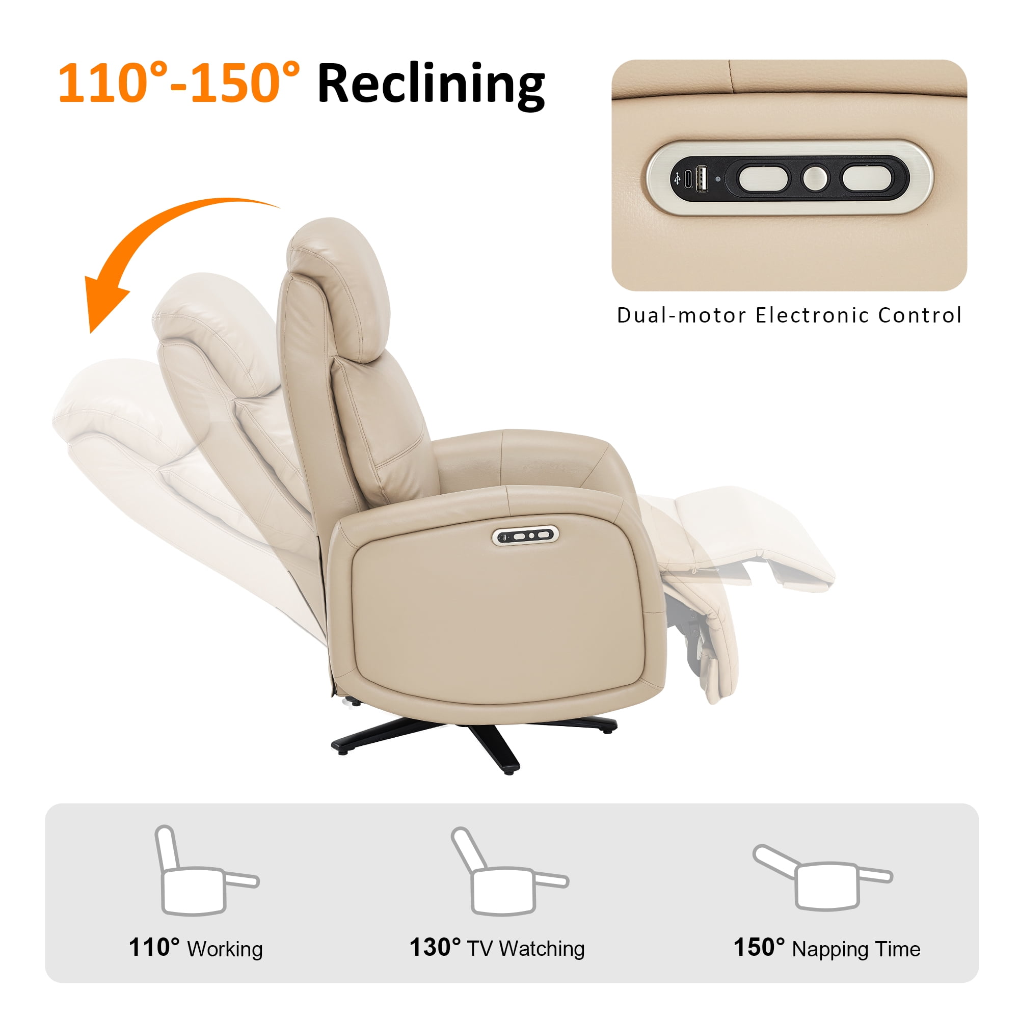 MCombo Dual Motor Power Swivel Recliner Lounge Chair for Living Room & Bedroom