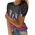 thumbnail image 2 of SDNall Women'S Short Sleeve Tshirts Fashion Summer Round Neck Leisure Short Sleeve Printed Lace Stitching Tops Cotton Shirts for Women (Purple, Sizes S-XXXXL), 2 of 9