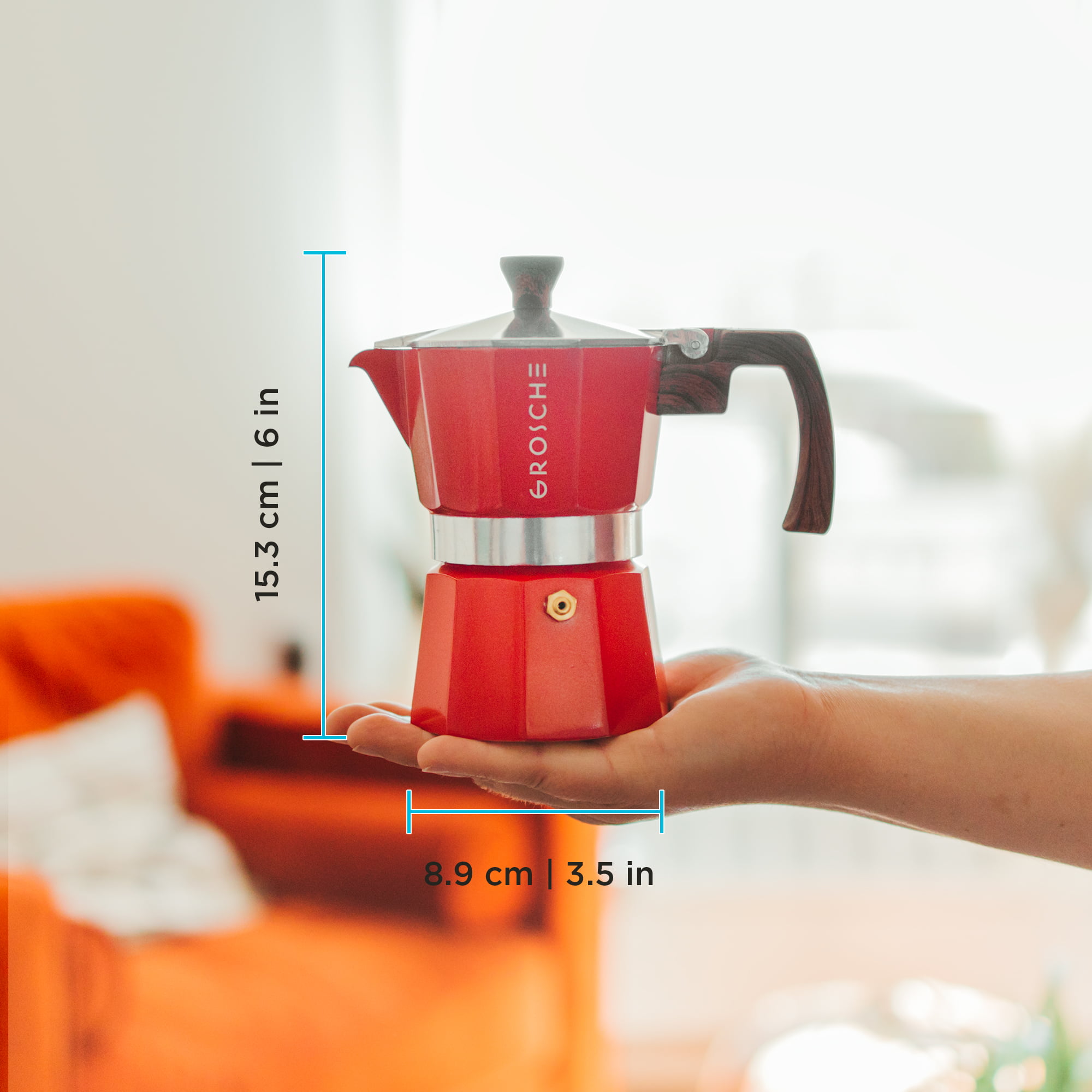 RED Stove Top Espresso Coffee Maker pot Cappuccino Latte 3 Cup