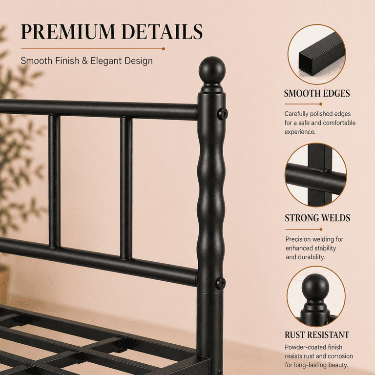 Auroral Zone Queen Metal Platform Bed, Industrial Black photo 2