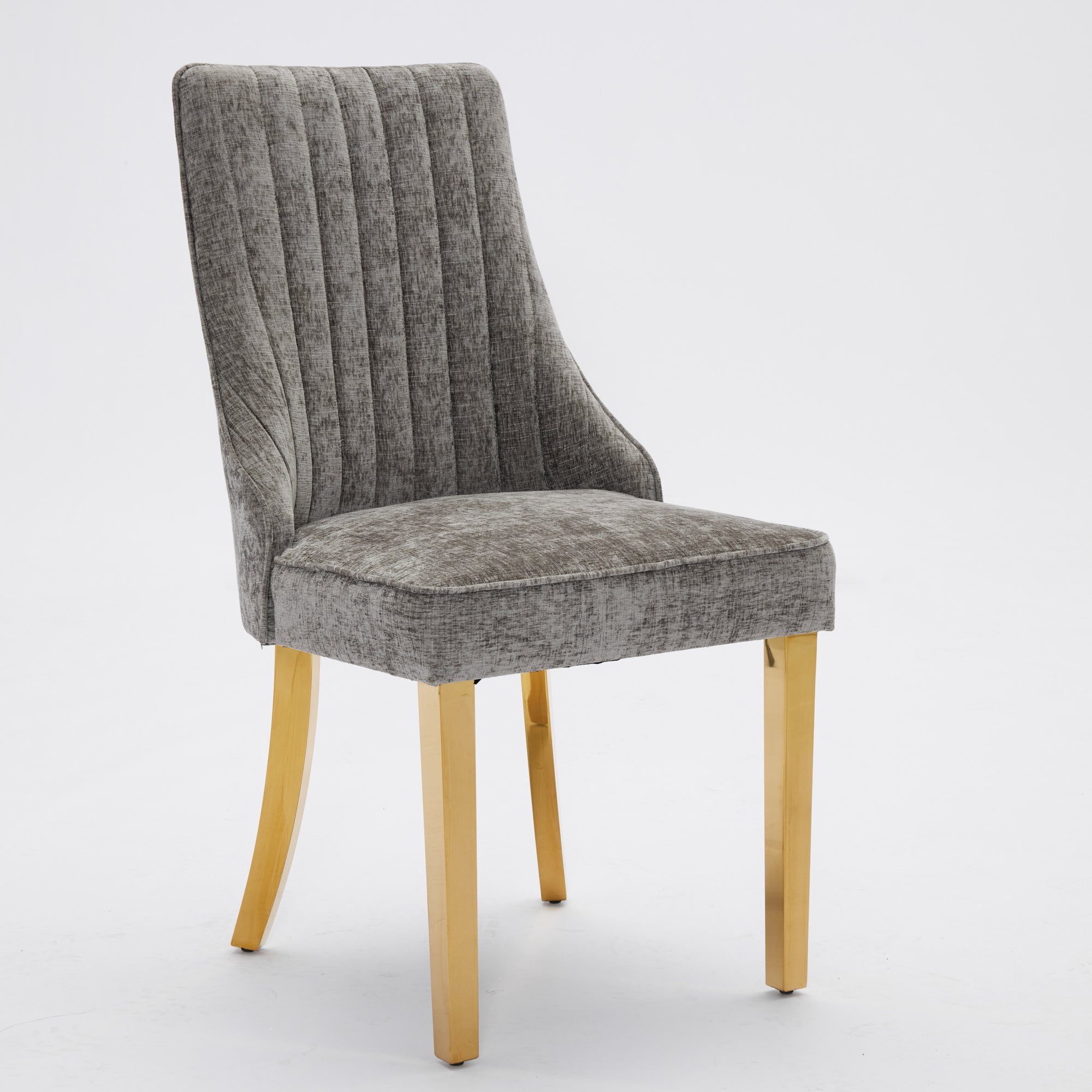 Aukfa Modern Chenille Dining Chairs Set of 2, Upholstered Kitchen Side Chair Accent Chair w/ Golden Steel Legs,Gray