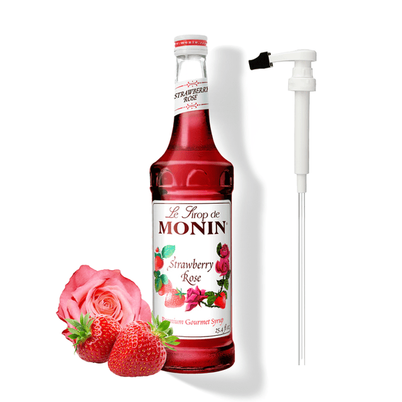 Monin Strawberry Rose Flavouring Syrup, 25.4 fl oz (750 mL) Glass Bottle   Pump