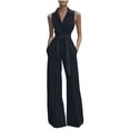 thumbnail image 2 of Kojanyu Women’S Summer Solid Color Sleeveless Jumpsuit – Wide-Leg Overalls with Pockets & Adjustable Straps for Casual & Boho Style,Black,S, 2 of 6