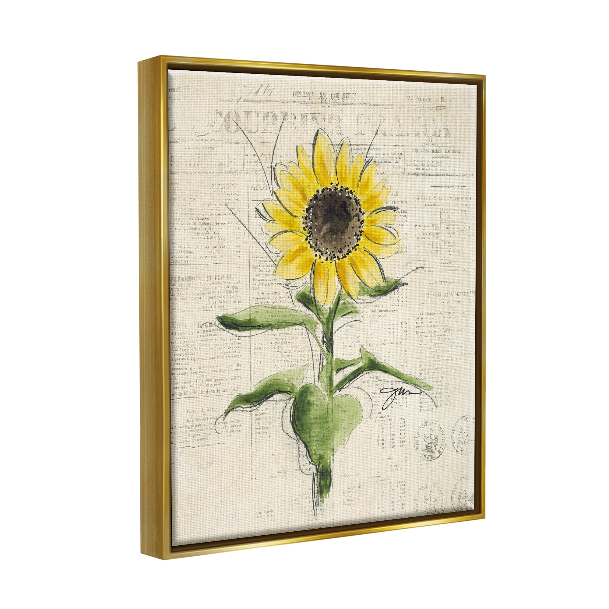 Stupell Industries Vintage Sunflower Painting Botanical & Floral Painting Gold Floater Framed Canvas Art Print Wall Art, 25 x 31