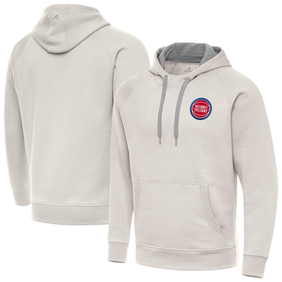 Men's Antigua Cream Detroit Pistons Victory Pullover Hoodie