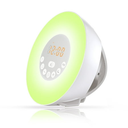 

Analog sunrise and sunset wake up light alarm clock led colorful color changing atmosphere bedside sleep aid night light FM radio