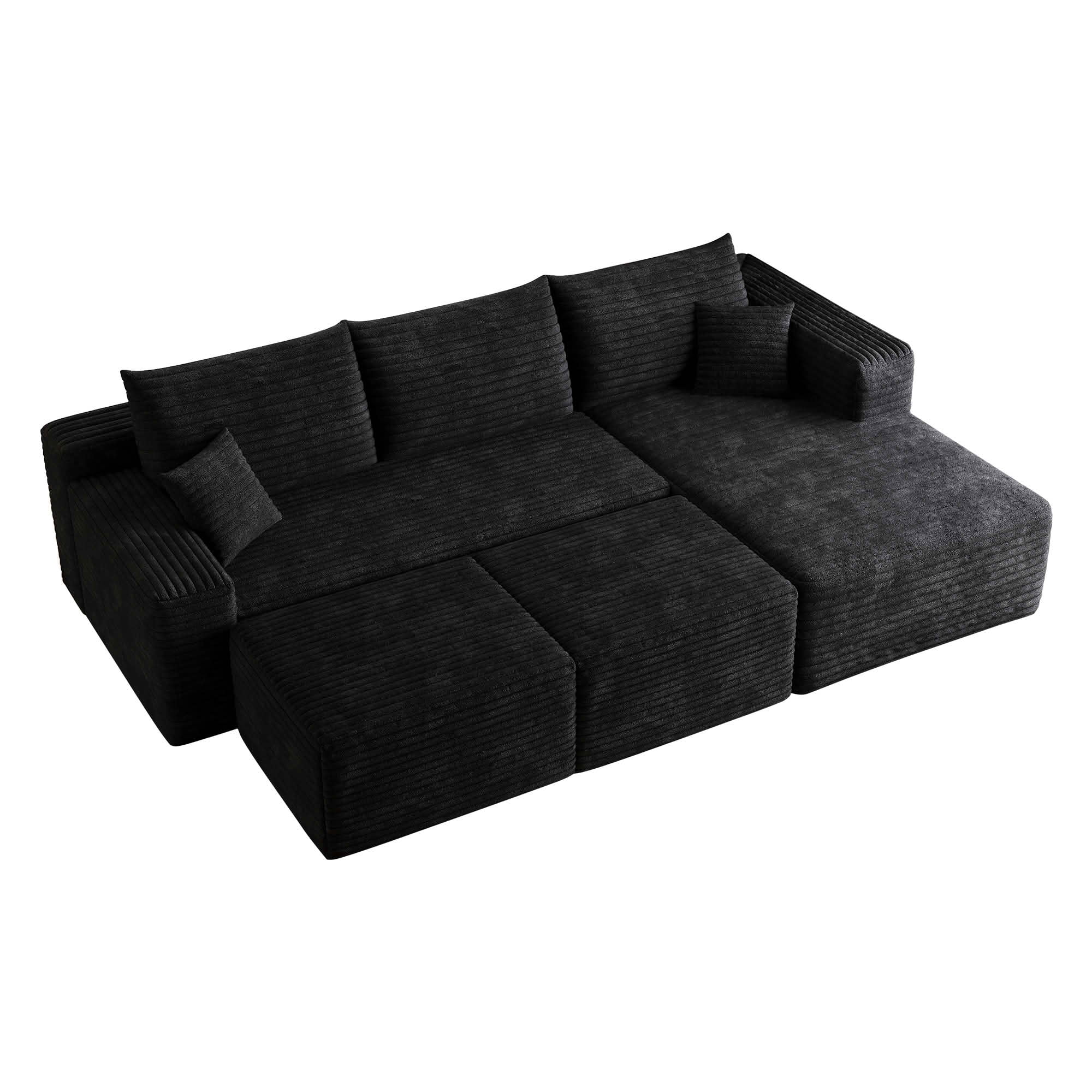 MAYEERTY 95 Inch U‑Shaped Cloud Sectional Sofa with 2 Ottomans, Modern Deep‑Seat Corner Couch, Plush Corduroy Reversible Sofa, No‑Assembly for Living Room Bedroom Apartment