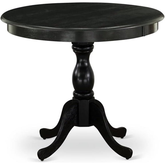 East West Furniture AMT-ABK-TP Antique Dining Table - a Round Wooden Table Top with Pedestal Base, 36x36 Inch, Wirebrushed Black