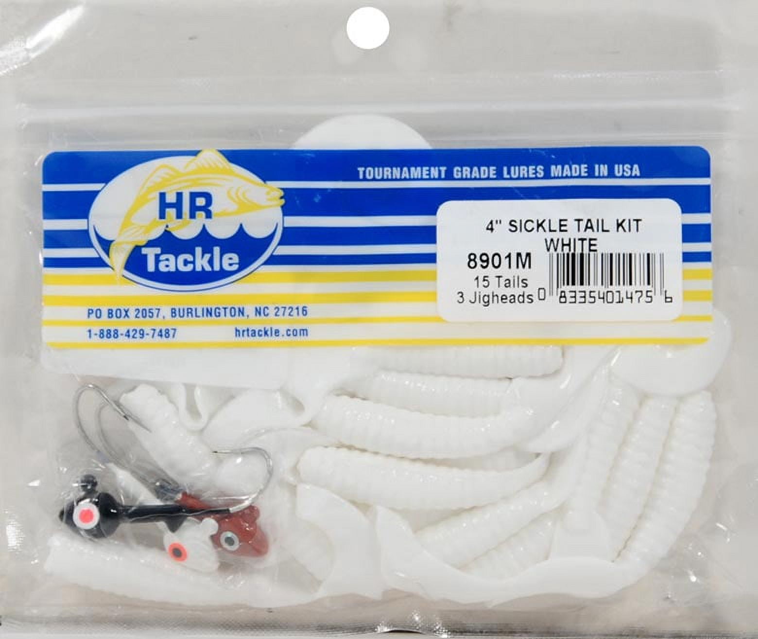(2 pack) Hurricane Haw River Sickle Tail Fishing Lure Kit w/ 3 Jigheads, White, 4", 15-pack, Hard Baits
