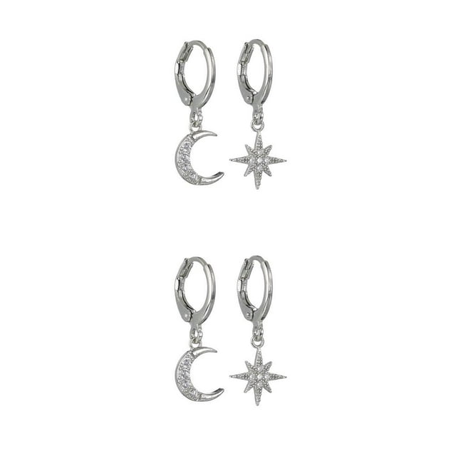 pitrice 1 Pair Moon Star Earrings Ears Pendant Exquisite Irregular Woman Jewelry Ear Dangle Fashion Accessory for Decor Gifting Using Silver 2Set