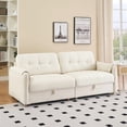 thumbnail image 2 of AOOWOW 79.5 Inch Teddy Cotton Linen Sofa, Minimalist Stylish Couch with Tapered Metal Legs, Metal Trim Accents and Hidden Storage Function, Light Gray, 2 of 8