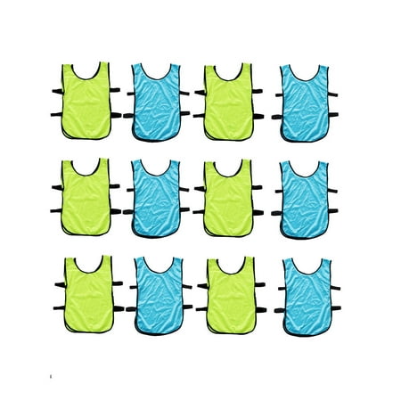 

12PCS Adult Children s Football Basketball Training Vest Baby Kids Children Game Team Mesh Vest Summer Clothing Size-S (Fluorescent Green + Light Blue)